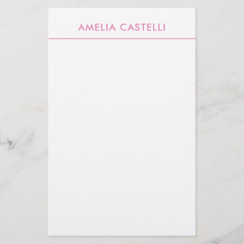 Minimalist Professional Plain Pink White Stationery
