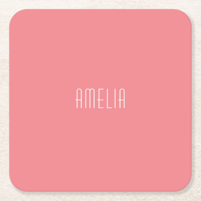 Minimalist Professional Plain Simple Name Square Paper Coaster (Front)