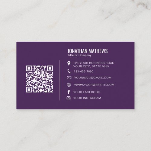 Minimalist Professional Purple Company Logo QR Business Card