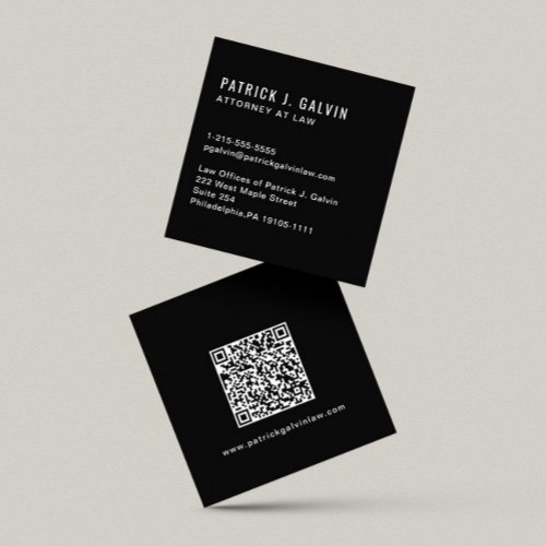 Minimalist Professional QR Code Black Square Business Card