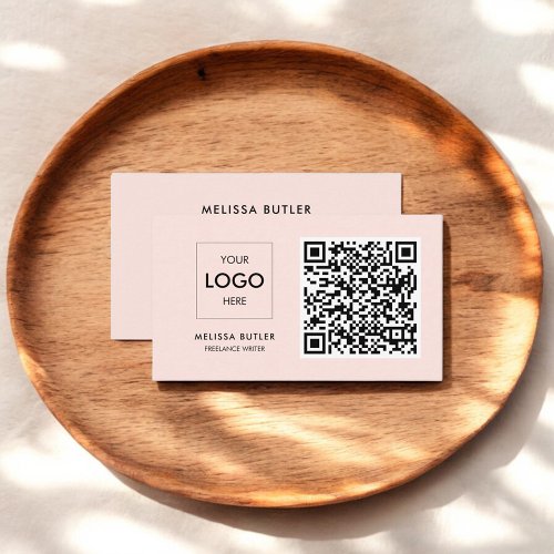 Minimalist Professional QR Code Blush Pink Business Card