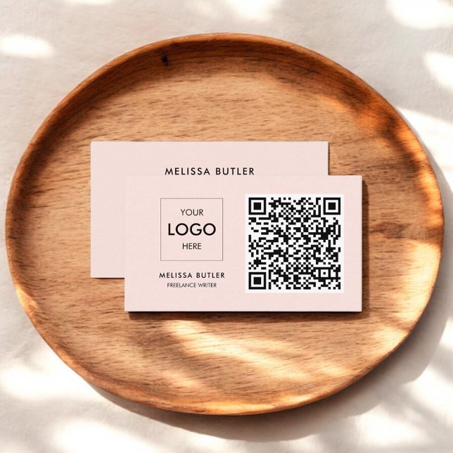 Minimalist Professional QR Code Blush Pink Business Card (Creator Uploaded)