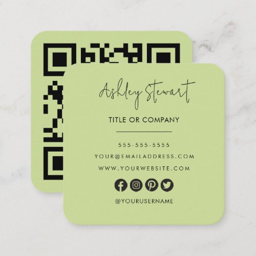Minimalist Professional Qr Code Modern Lime Green Square Business Card