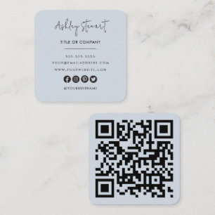 Minimalist Professional Qr Code Modern Soft Navy Square Business Card