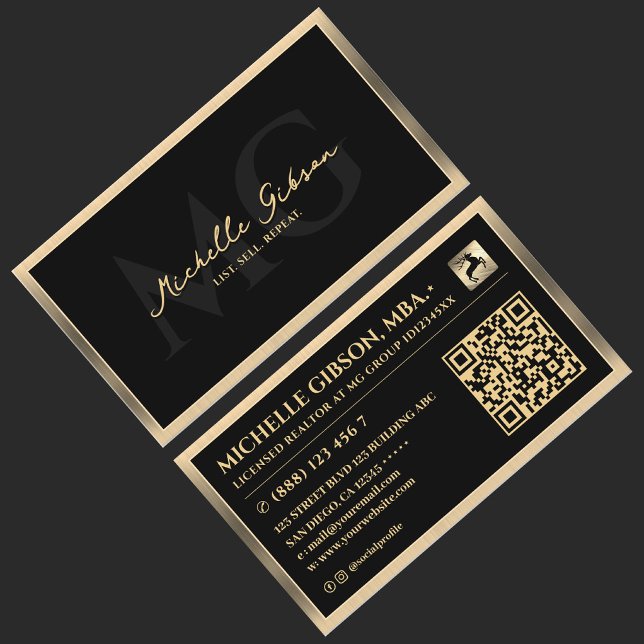 Minimalist Professional Realtor Faux Gold Border Business Card (professional realtor mortgage broker black gold frame border modern minimalist)