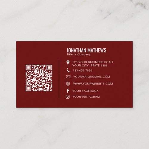 Minimalist Professional Red Company Logo QR Code Business Card