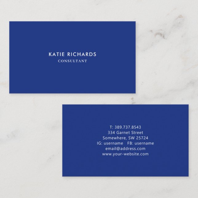 Minimalist Professional Royal Blue Business Card (Front/Back)