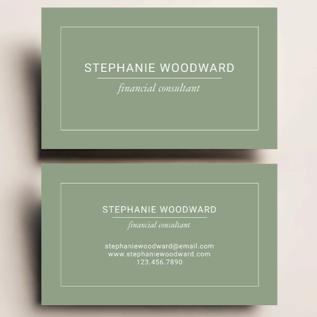 Minimalist Professional Sage Green White Border Business Card (Creator Uploaded)