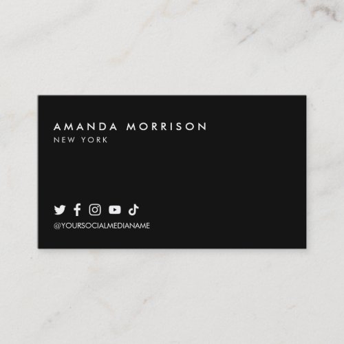 Minimalist Professional Social Media Black Business Card