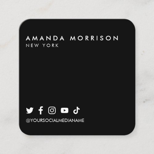 Minimalist Professional Social Media Black Square Business Card