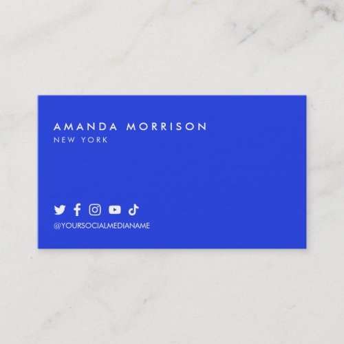 Minimalist Professional Social Media Bold Blue Business Card
