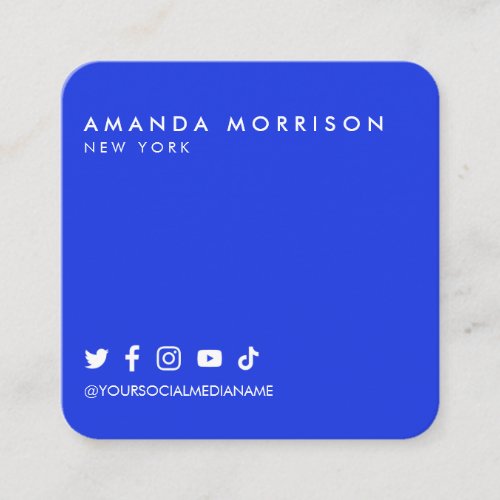 Minimalist Professional Social Media Bold Blue Square Business Card