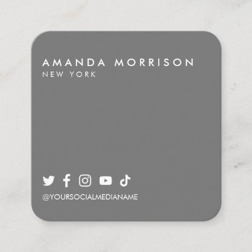 Minimalist Professional Social Media Dark Gray Square Business Card