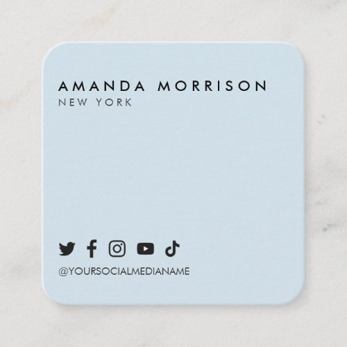 Minimalist Professional Social Media Light Blue Square Business Card