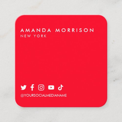 Minimalist Professional Social Media Red Square Business Card