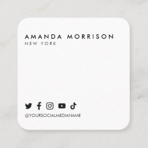 Minimalist Professional Social Media White Square  Square Business Card