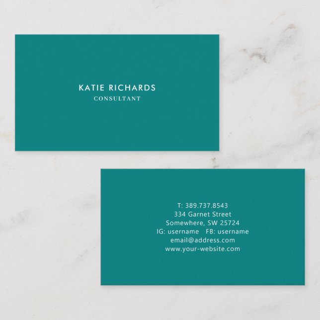 Minimalist Professional Teal Business Card (Front/Back)