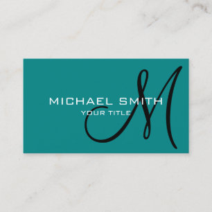 Minimalist Professional Teal Monogram Business Card