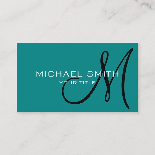 Minimalist Professional Teal Monogram Business Card (Front)