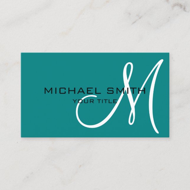 Minimalist Professional Teal Monogram Business Card (Front)