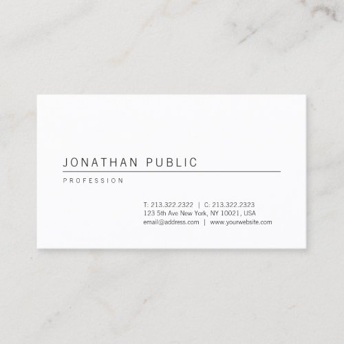 Minimalist Professional White Elegant Template Top Business Card