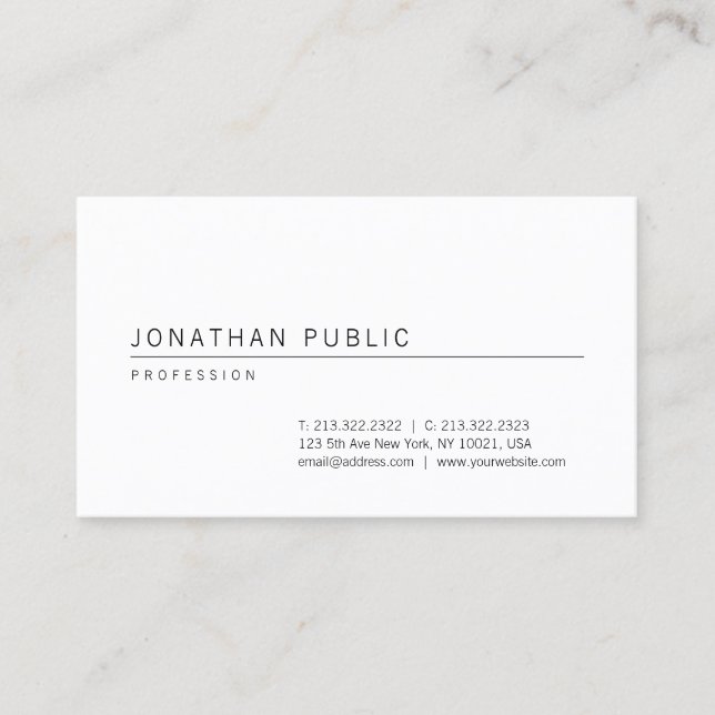 Minimalist Professional White Elegant Template Top Business Card (Front)