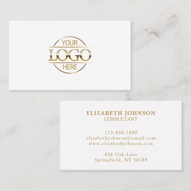Minimalist Professional White Gold Company Logo Business Card (Front/Back)