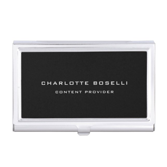 Minimalist Professional Your Name Title Black Business Card Case (Front)