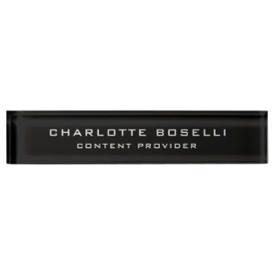 Minimalist Professional Your Name Title Black Desk Name Plate