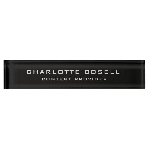 Minimalist Professional Your Name Title Black Desk Name Plate