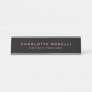 Minimalist Professional Your Name Title Black Desk Name Plate