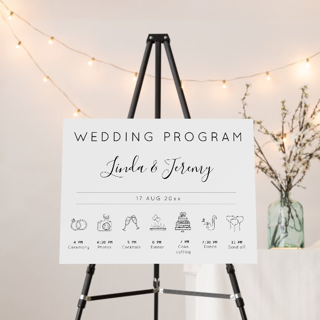 Minimalist Program Wedding Timeline Sign (In Situ (Stand))