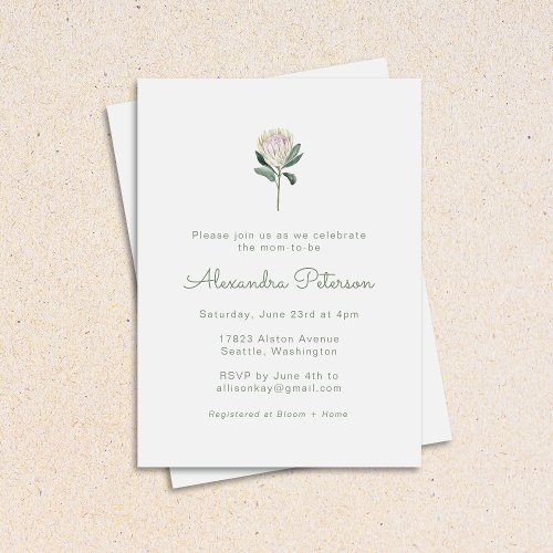 Minimalist Protea Flower Boho Pastel Baby Shower Invitation