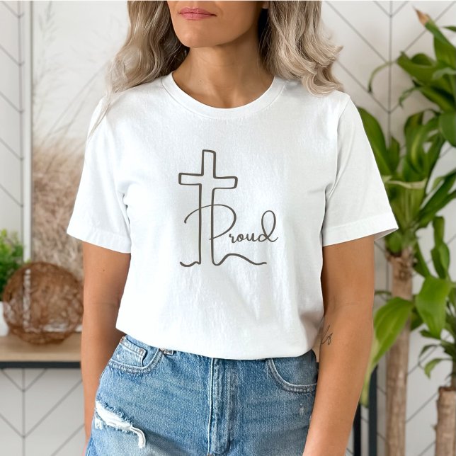 Minimalist Proud Christian Cross Script Light T-Shirt (Creator Uploaded)