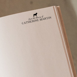 Minimalist Pug Dog From the Library Of, Book Rubber Stamp