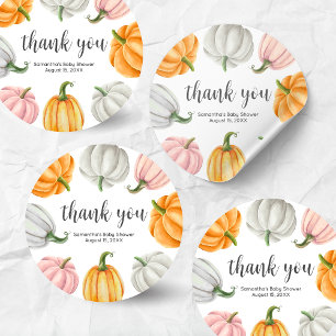 Minimalist Pumpkin Fall Baby Shower Round Classic Round Sticker