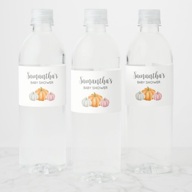 Minimalist Pumpkin Fall Baby Shower Water Bottle Label (Bottles)