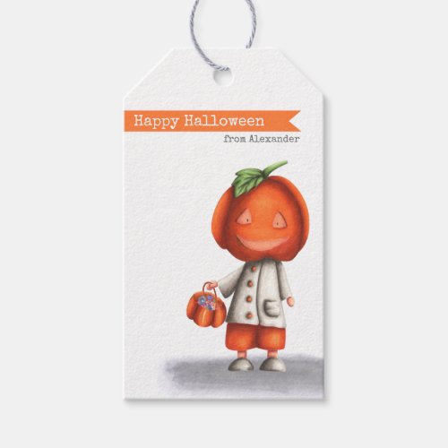 Minimalist Pumpkin Head Happy Halloween Kids Treat Gift Tags