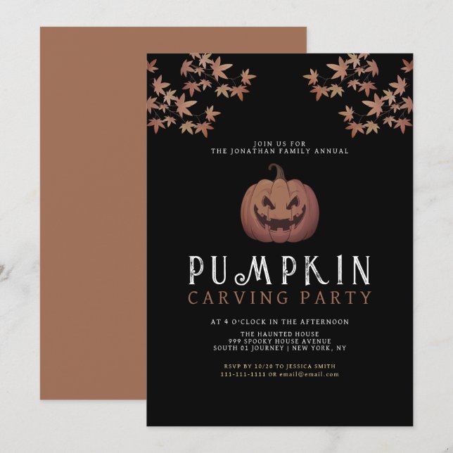Minimalist Pumpkin Spooky Carving Party Halloween Invitation (Front/Back)