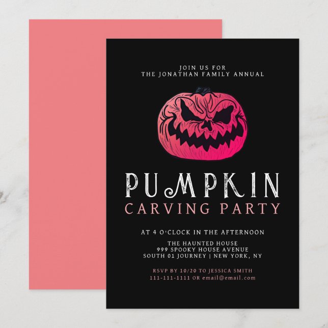 Minimalist Pumpkin Spooky Carving Party Halloween Invitation (Front/Back)