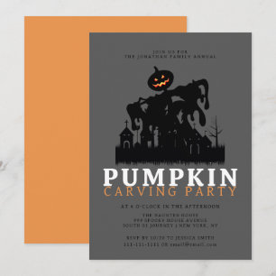 Minimalist Pumpkin Spooky Carving Party Halloween Invitation