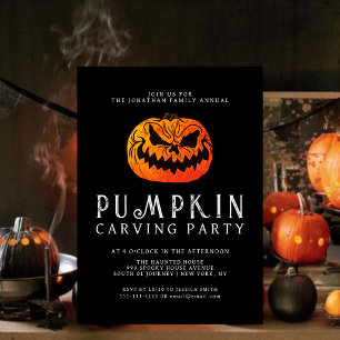Minimalist Pumpkin Spooky Carving Party Halloween Invitation