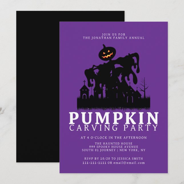 Minimalist Pumpkin Spooky Carving Party Halloween Invitation (Front/Back)