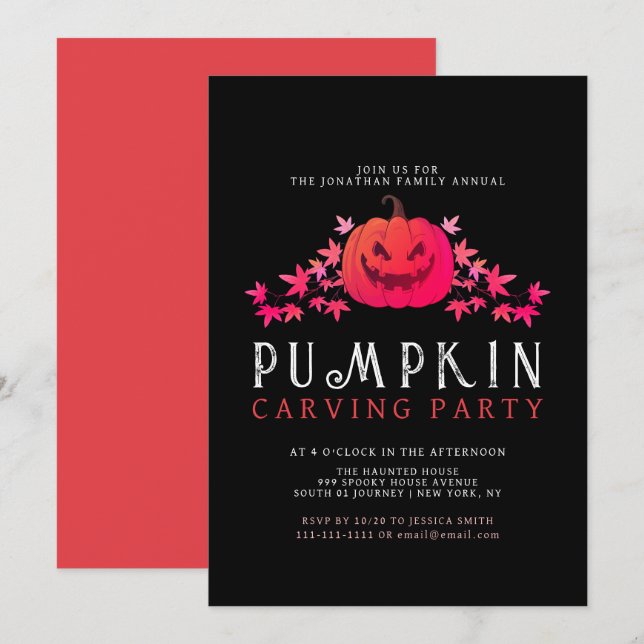 Minimalist Pumpkin Spooky Carving Party Halloween Invitation (Front/Back)
