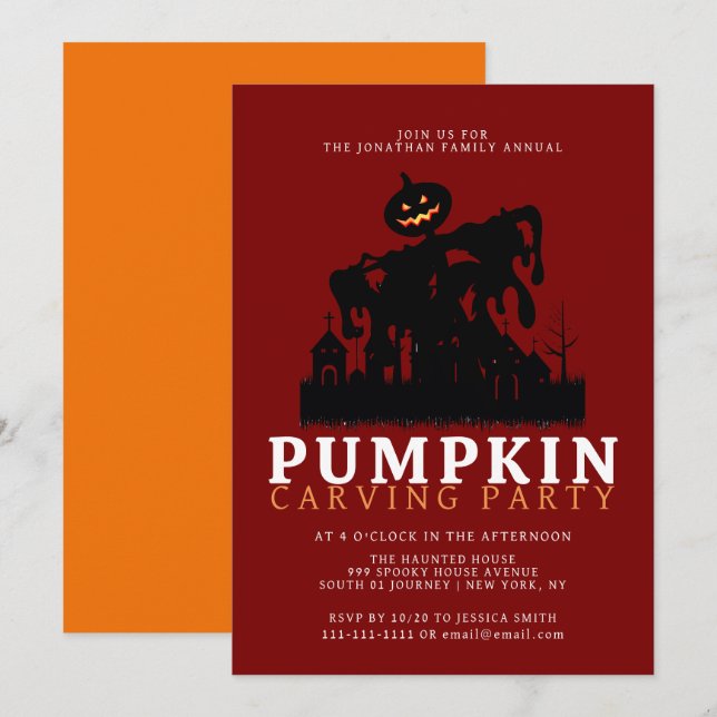 Minimalist Pumpkin Spooky Carving Party Halloween Invitation (Front/Back)