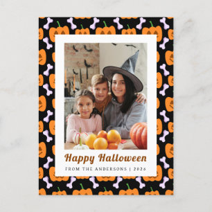 Minimalist Pumpkin Spooky Happy Halloween 1 Photo Holiday Postcard