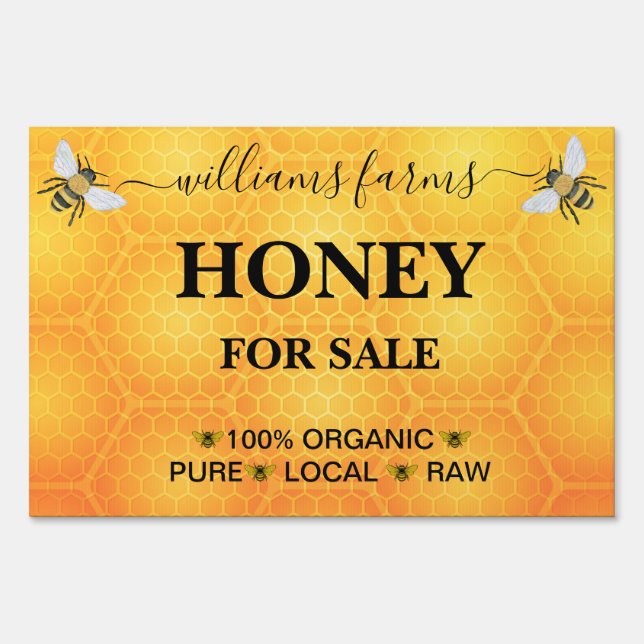 Minimalist Pure Honey Farm Stand Sign  (Front)