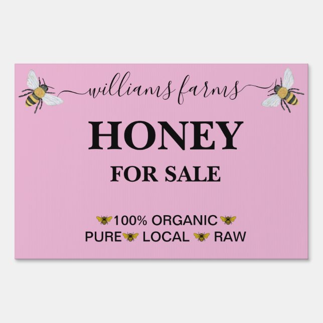 Minimalist Pure Honey Farm Stand Sign  (Front)