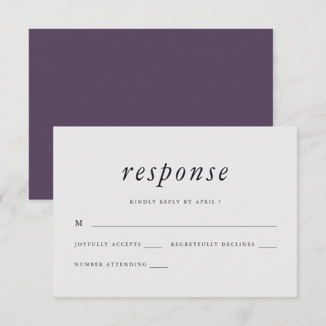 Minimalist Purple and Gray Wedding Rsvp Response (Front/Back)