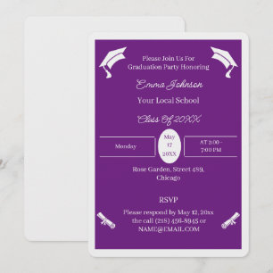 Minimalist Purple And White Custom Graduation Invitation